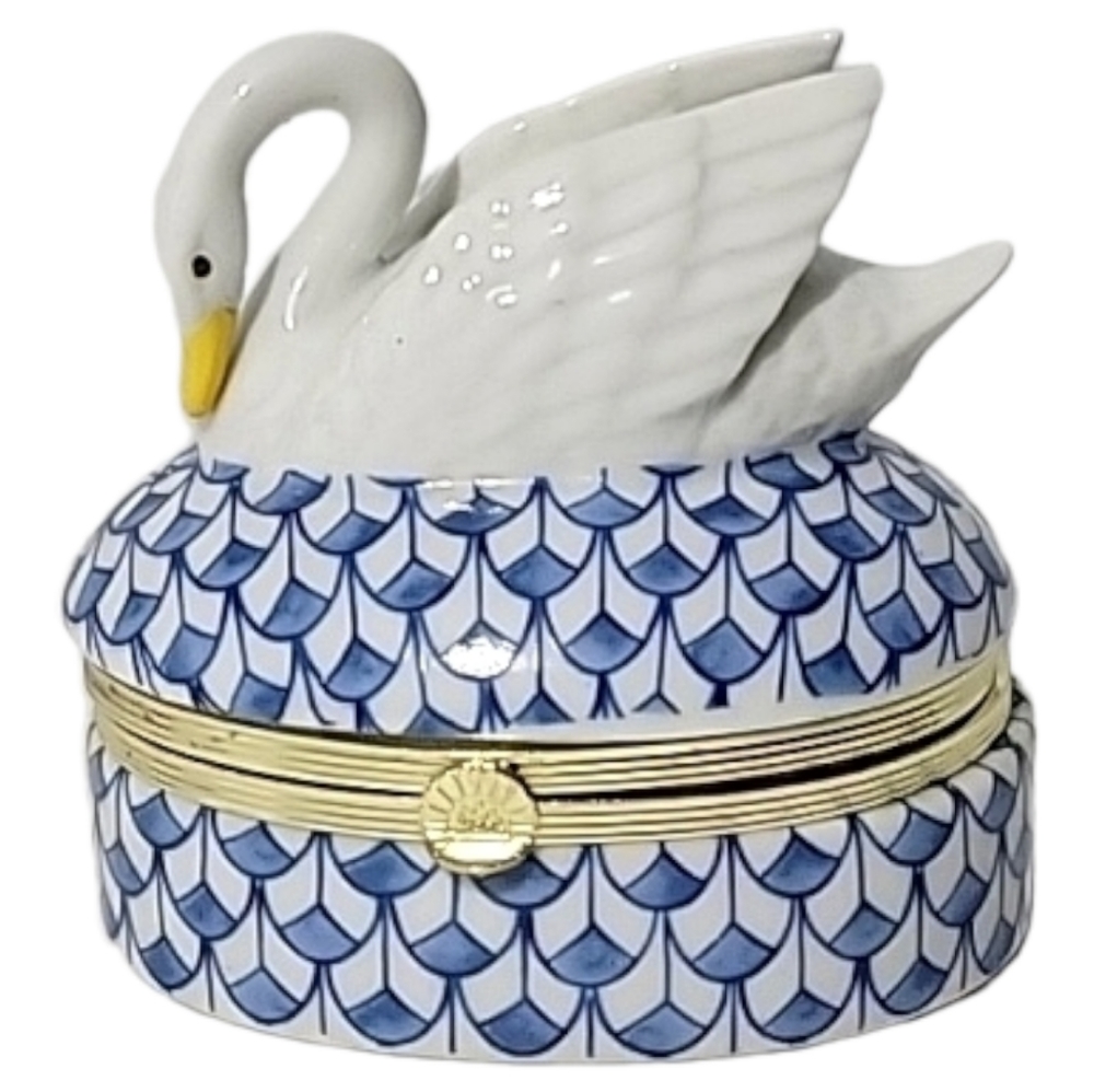 Vintage White Swan with Blue Detail Trinket Box by Goebel